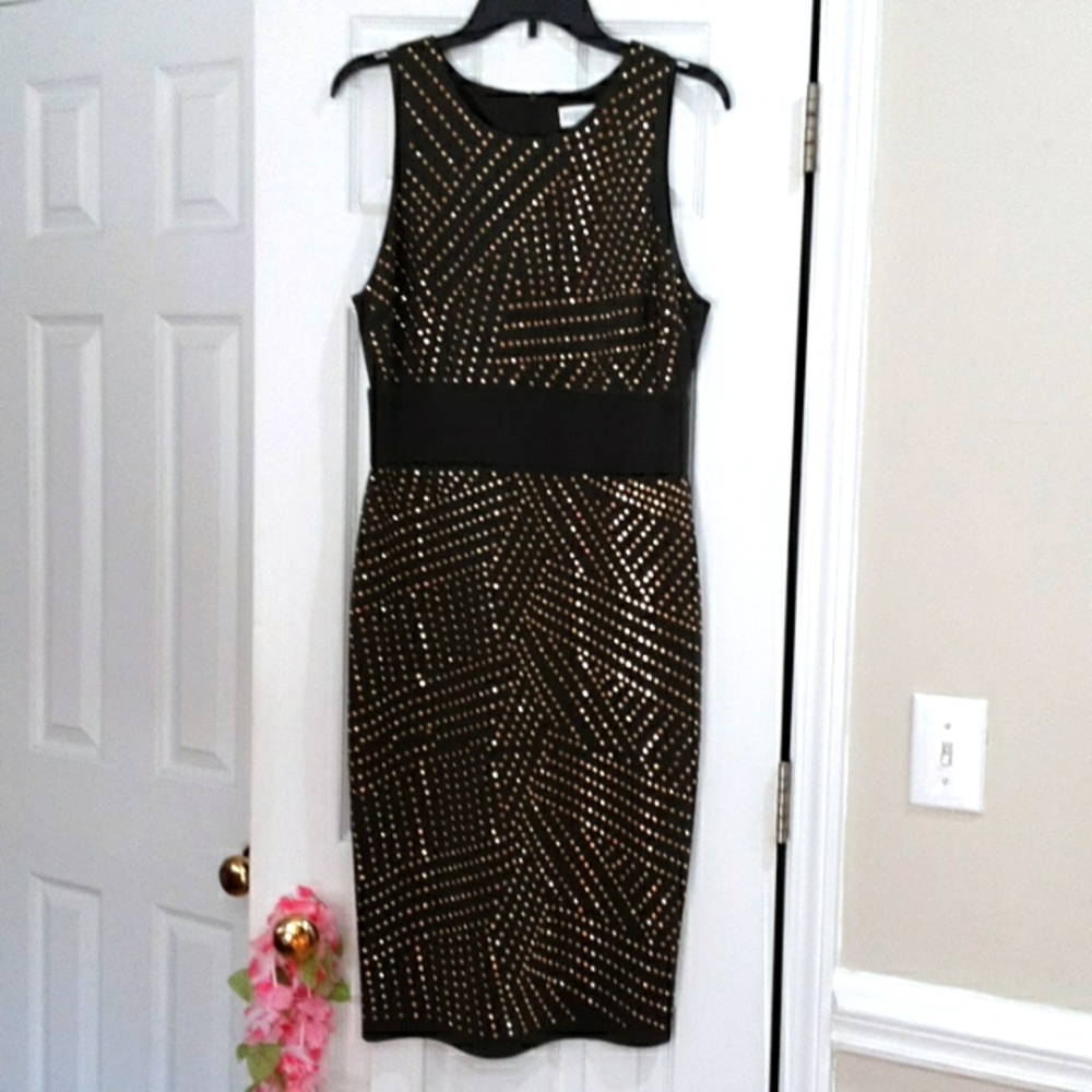 MAKE OFFER! Bold Olive Green w/ Gold Studs Bisou Bisou  dress NWOT